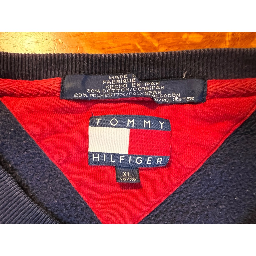 Vintage Tommy Hilfiger Navy Blue Arched Logo Crewneck Sweatshirt XL 90s Style - Picture 4 of 8
